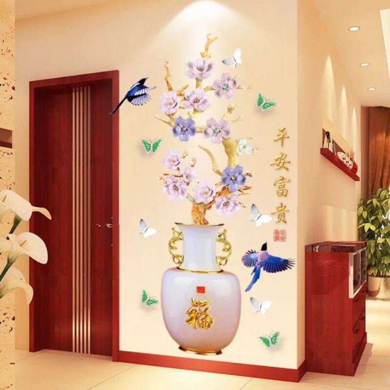 Tranh dán tường 4d hiệu ứng nổi cực đẹp/ decal dán tường chơi tết KT 30*50cm( giao họa tiết ngẫu nhiên)