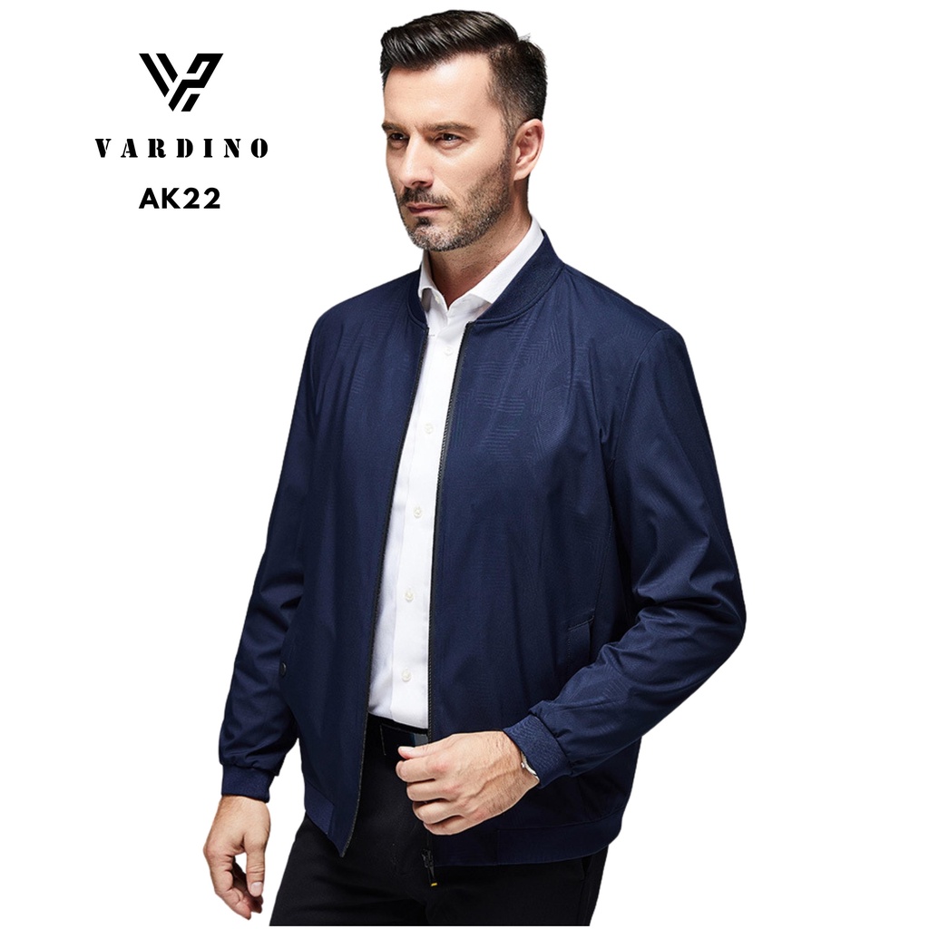 Khoác nam trung niên VARDINO kiểu áo khoác bomber nam cao cấp không nhăn có 2 túi trong màu xanh than, màu đen AK22,AK23