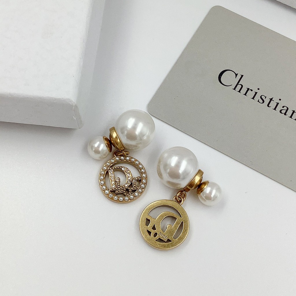 Hoa tai bạc S925 tròn dáng thả đính ngọc trai giả thời trang CD