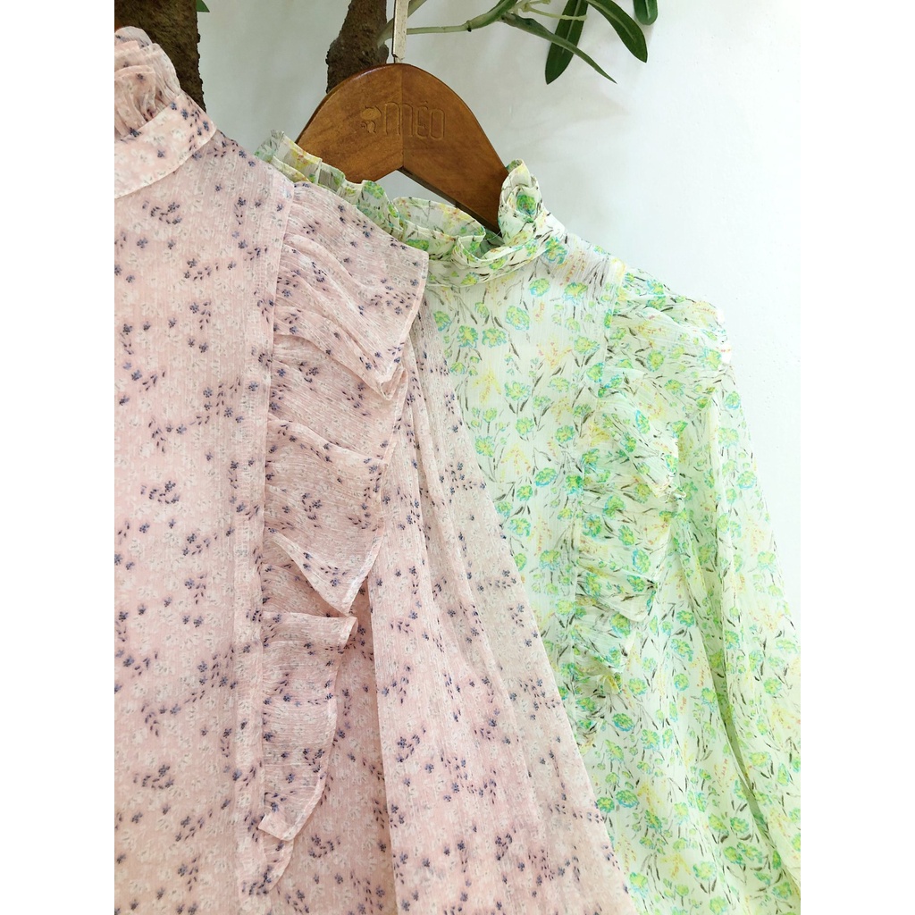 Áo kiểu nữ Méo shop hoa nhí tay bồng kiểu hàn vải chiffon Romane | BigBuy360 - bigbuy360.vn