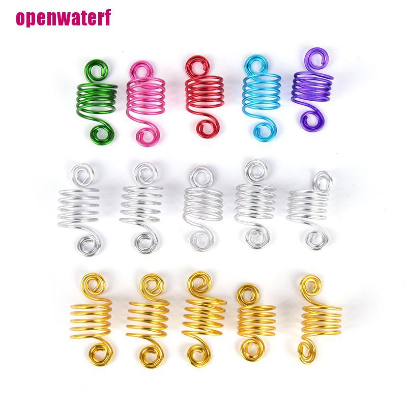 【openf】10 Pcs Metal Hair Braid Dreadlock Beads Cuffs Clips Braid Spiral Jewelry Decor