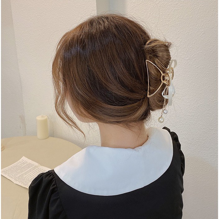 Kẹp tóc kim loại đính hạt ngọc trai nhân tạo thời trang phong cách Hàn Quốc