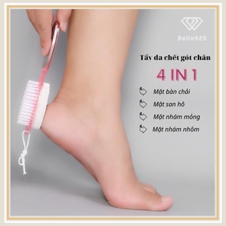 Bàn chải chà gót chân Bella925 tẩy tế bào chết mài gót chân 4 chức năng có tay cầm và móc treo nhà tắm