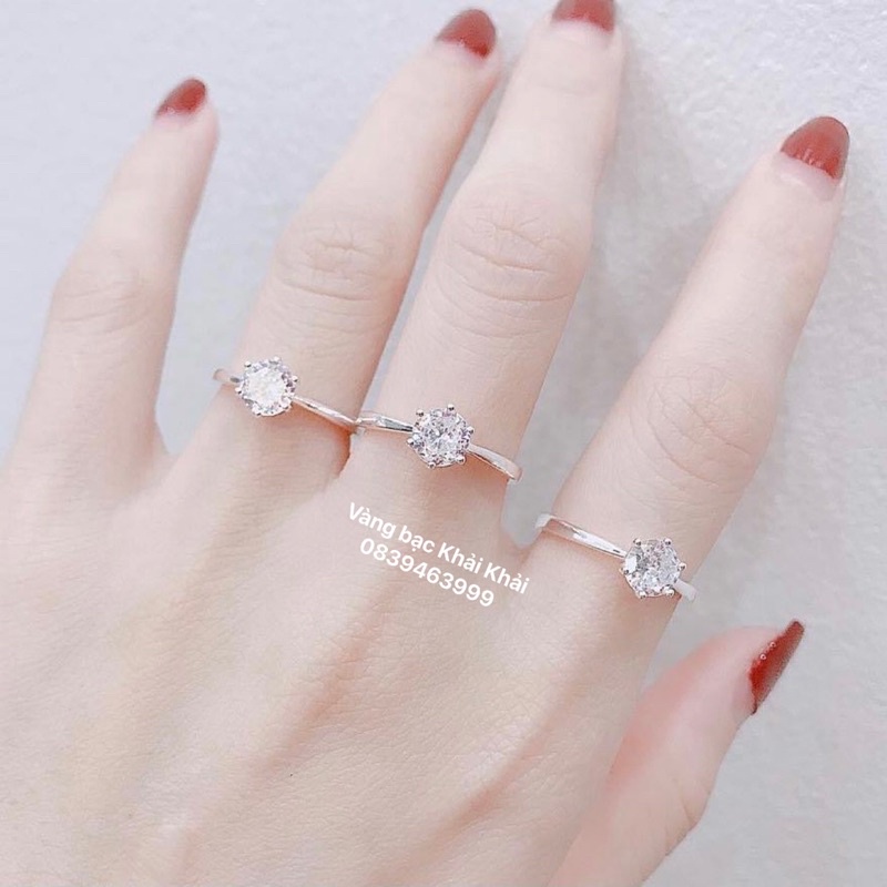Nhẫn nữ bạc ta đá cao 6 trấu ôm đá , dày dặn , sáng bóng - Vàng Bạc Khải Khải