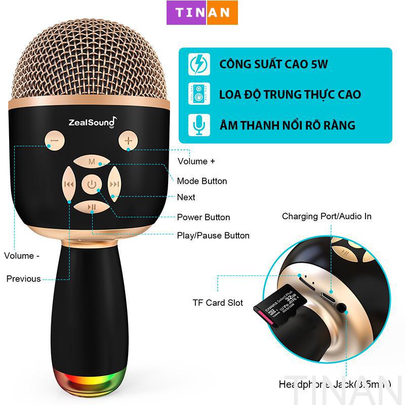Micro Karaoke Bluetooth Không Dây Zealsound K58 Tích Hợp Loa, Sử Dụng Hát Tại Nhà, Livestream