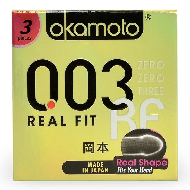 Bao cao su Okamoto 0.03 Real Fit, Mỏng Với Khả Năng Co Rút Giúp Ôm Sát (Hộp 3C)