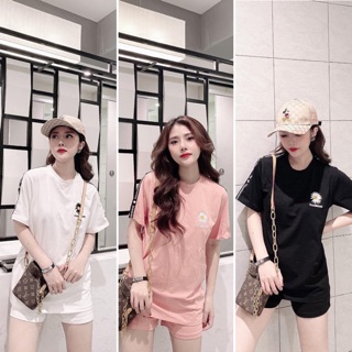 S304 Đồ Bộ Nữ Thể Thao In Hoa Cúc , Phối Áo Thun Chạy Viền Nổi và Quần Short Nữ Chất Cotton Xịn Hàng Chuẩn túi Zip