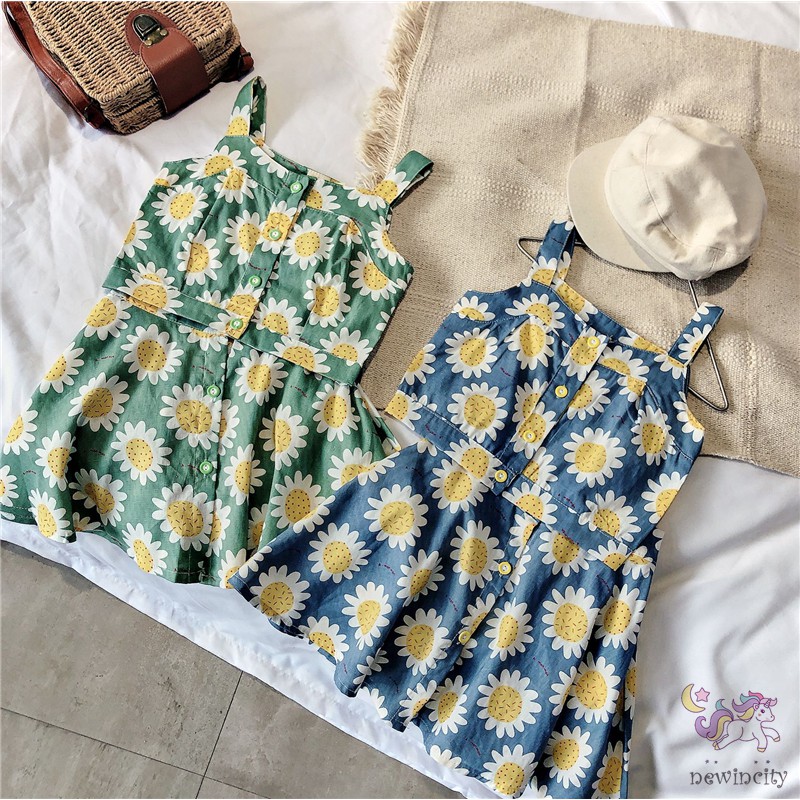 Set Áo   Dây In Hoa &amp; Chân Váy Cho Bé Gái