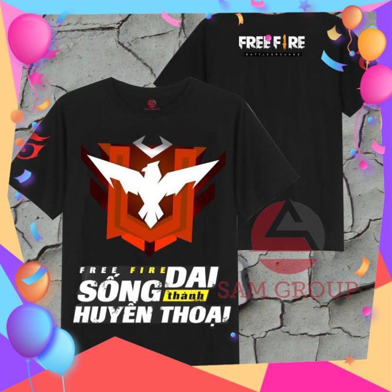 Hình in sắc nét, chất liệu mềm mịn, co giãn 4 chiều, Áo Thun Đen Free Fire - Áo đen Rank FF