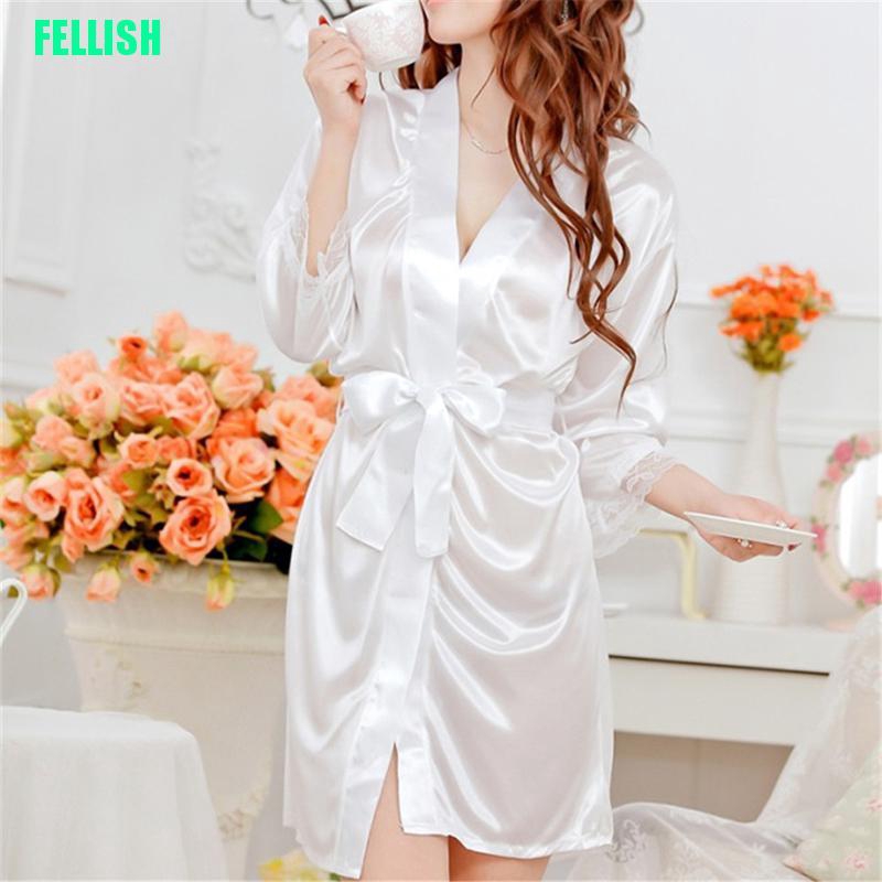 Áo Choàng Ngủ Vải Lụa Phối Ren Gợi Cảm Cho Nữ