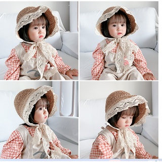 Mũ cói ren viền buộc dây ren cho bé mẫu hót nhất hiện nay