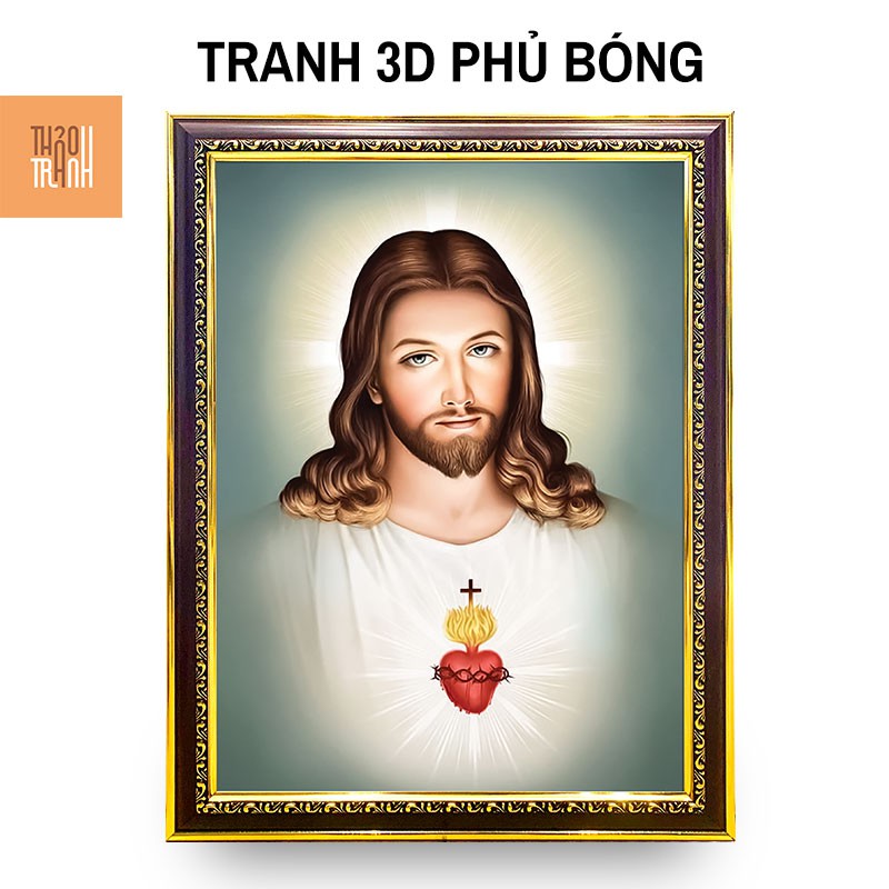 Tranh 3D Công Giáo Treo Tường - Lòng Chúa Thương Xót CG002, 35x47cm - Khung Tranh Cổ Điển, Pha lê, Tráng gương