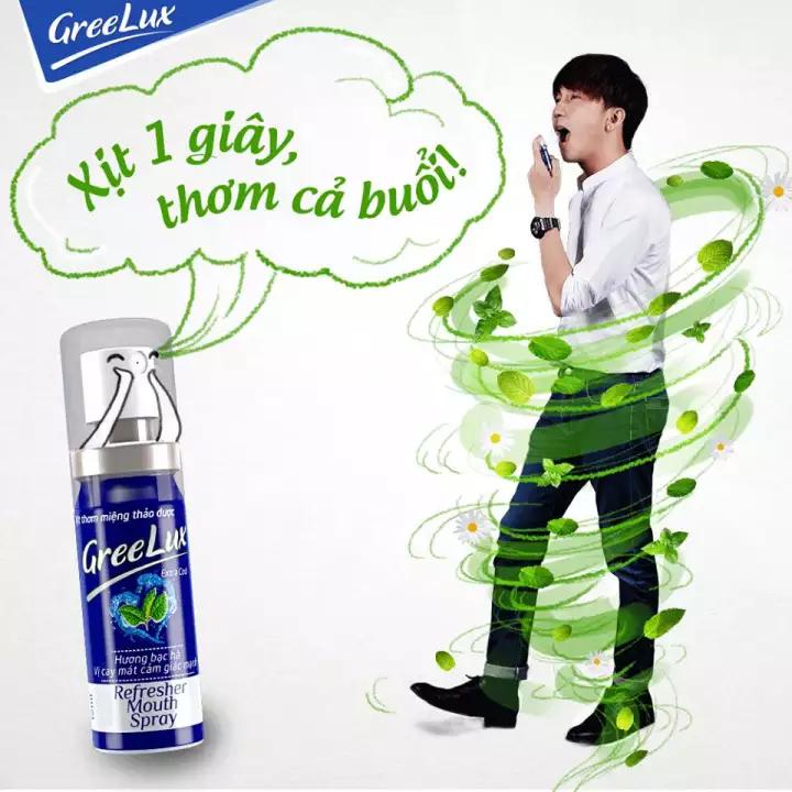 Xịt thơm miệng Greelux Extra Cool Thảo Dược chai 12ml - nước khử mùi hôi miệng gree lux bạc hà bình mini-Hàng Date mới