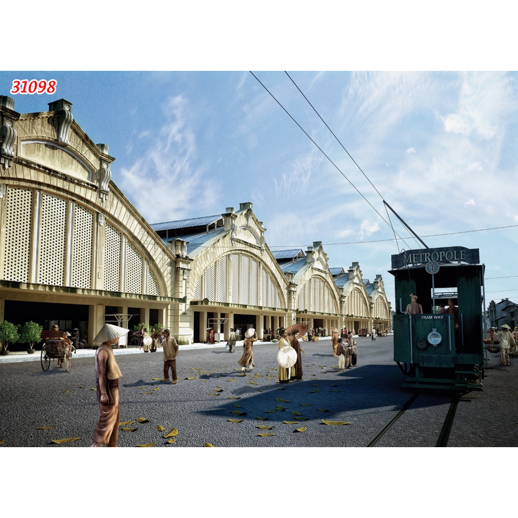 Tranh dán tường phong cách phong cách Hà Nội xưa bản trang trí Cửa Hàng 3D tặng keo và dụng cụ dán