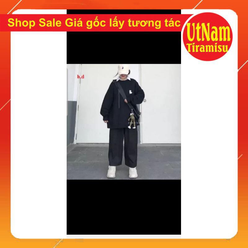 Bộ Set nữ Quần ống rộng vải sạn + Áo Sweater  mèo con Unisex Nỉ lót bông chuẩn ảnh - Bộ Nỉ Đôi - Set Nỉ Đẹp HotTrend | BigBuy360 - bigbuy360.vn