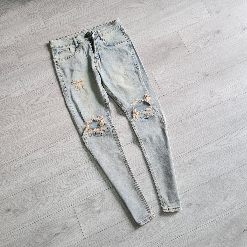 Quần jean nam rách gối xanh zipper (QJ3) | BigBuy360 - bigbuy360.vn