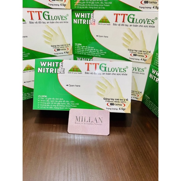 Găng Tay Y Tế Không Bột Nitrile TTGLOVES LOẠI SIÊU DÀY Màu Trắng  4.5gr