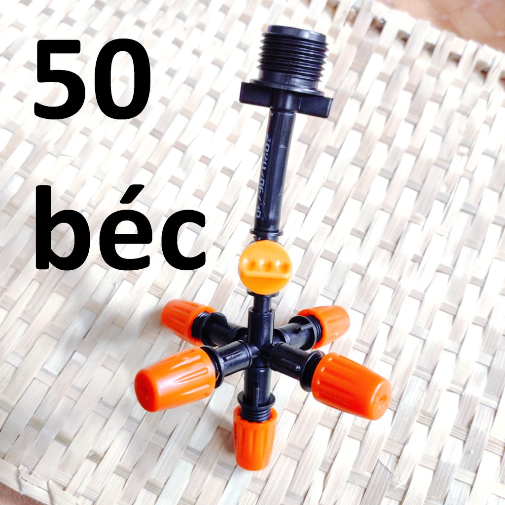 50 Béc tưới cây, phun sương 5 tia nhựa, có van khóa đầu béc, kết nối ren 21mm