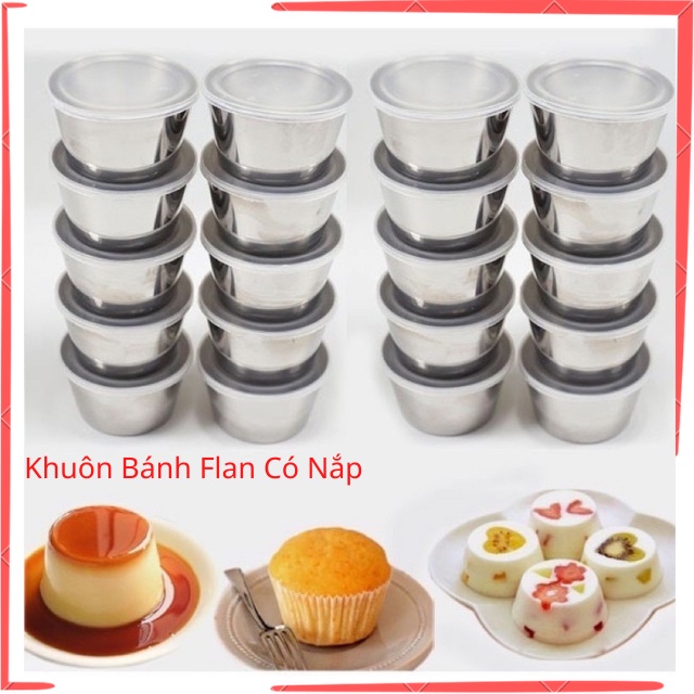 Khuôn Làm Bánh Flan, caramen Bằng Inox Dày Dặn Sáng Bóng Có Nắp Đậy.