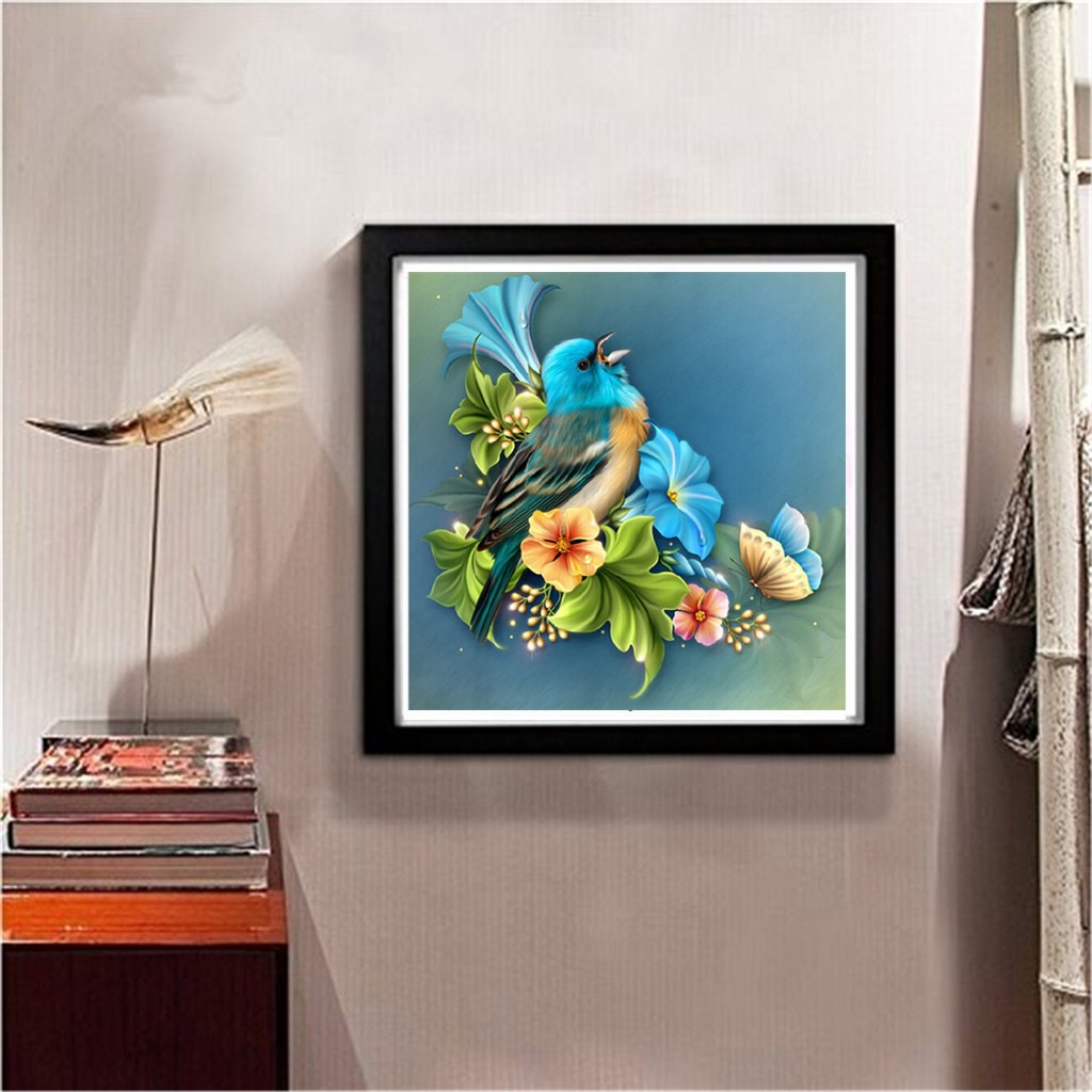 Bộ tranh đính đá 5D tự làm hình chim và hoa 30x30cm