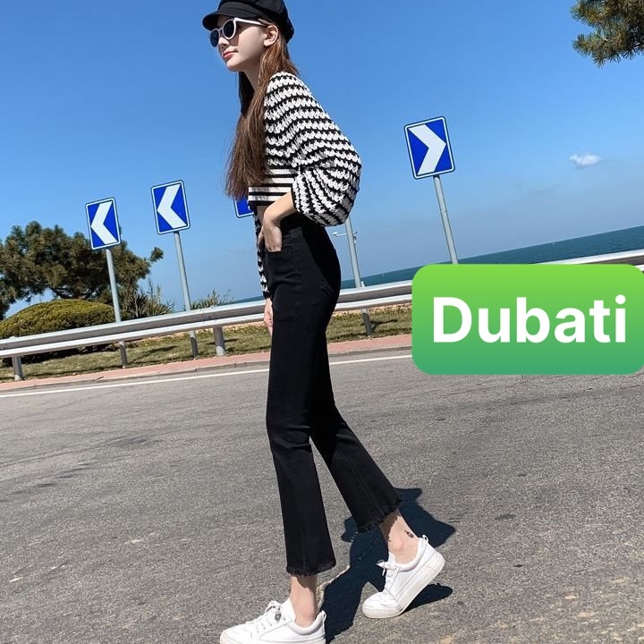 QUẦN JEAN NỮ ỐNG LOE CHẤT BÒ ĐEN SIÊU CO GIÃN NÂNG MÔNG LƯNG CAO SANG CHẢNH- DB 222- DUBATI FASHION