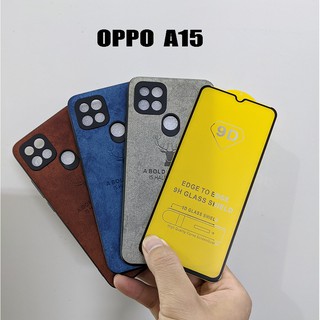 Ốp lưng giả da con hươu Oppo A15 kèm kính cường lực