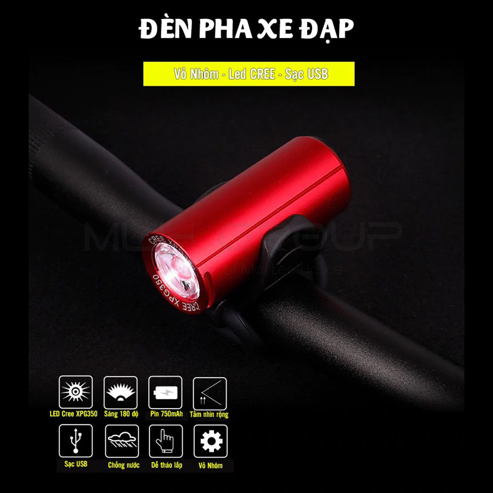 Đèn Trước Xe Đạp Raypal 350 Lumens Sạc Điện Usb Siêu Sáng Chống Nước Nhỏ Gọn MLH