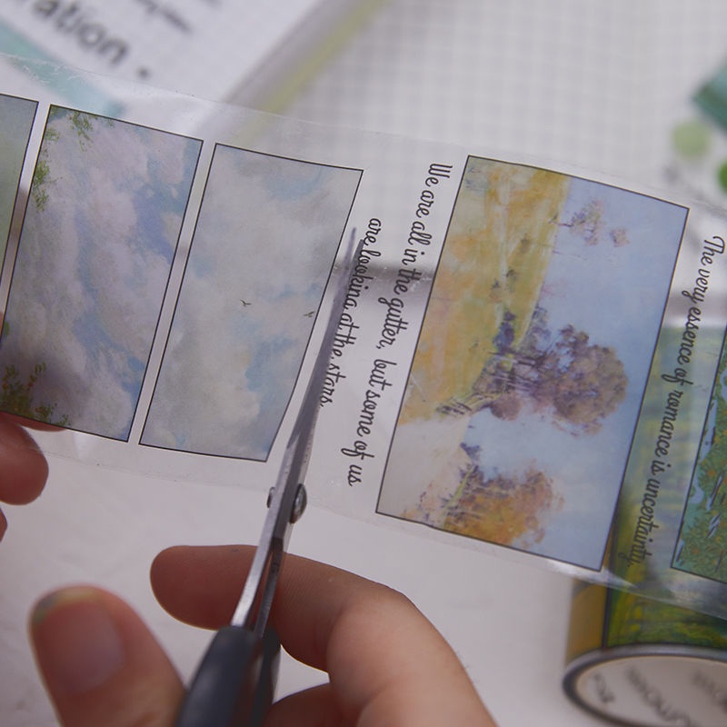 Băng keo washi tape phong cảnh kèm chữ giấy PET - 6 mẫu