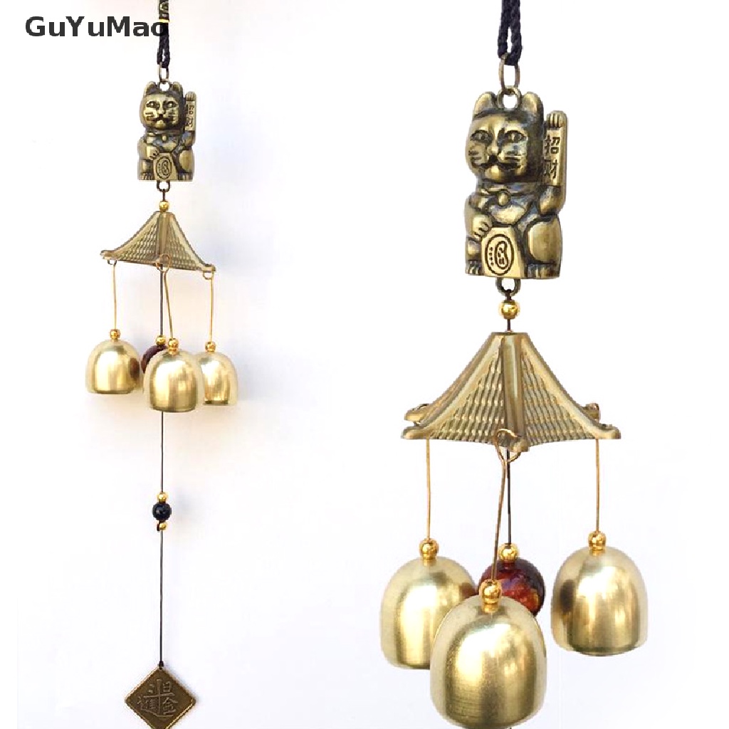 Chuông Gió Kim Loại Đồng Hình Mèo May Mắn Trang Trí Cửa