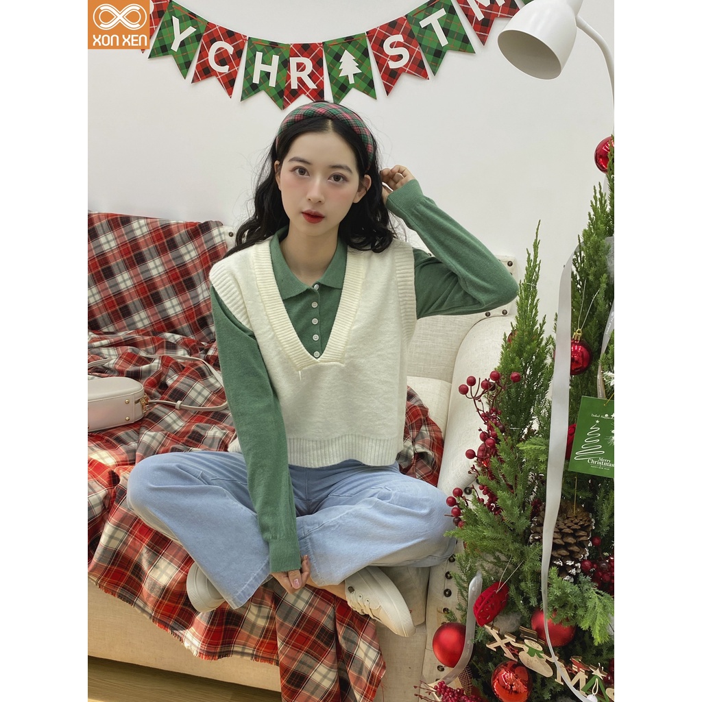 Áo len polo dài tay Áo len cổ bẻ dài tay chất len mịn dễ thương XONXEN SHOP freesize mã 8089