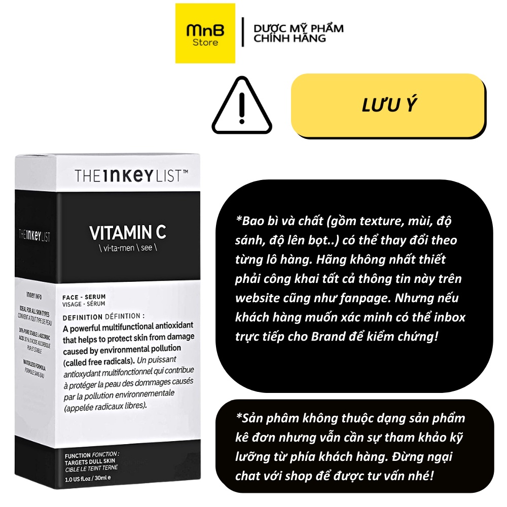 Vitamin C The Inkey List tinh chất chống lão hoá làm sáng da 30ml