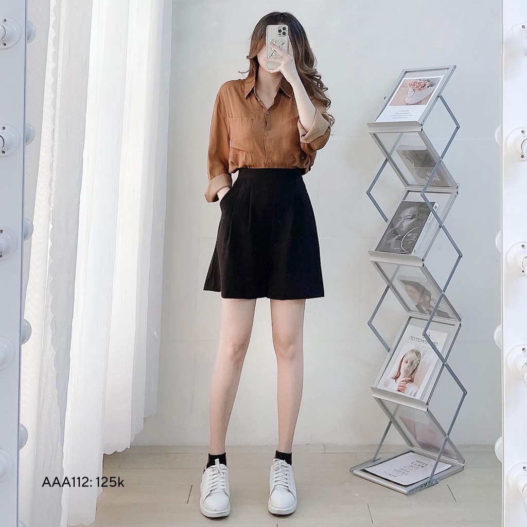 Áo sơ mi nữ form rộng kiểu tay dài 2 túi nhũ xước cao cấp sang trong CHIBEST  AAA112