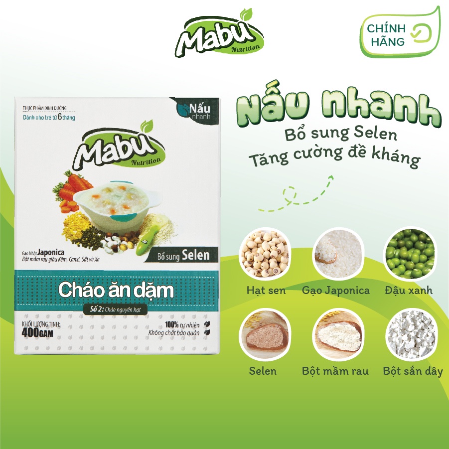 Cháo ăn dặm nguyên hạt Mabu 400g, thực phẩm ăn dặm cho bé từ 10 tháng ăn