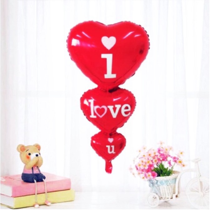 Bong Bóng Nhôm Hình Ngôi Sao, Bong bóng Hình Trái Tim 46cm, Trái Tim 3 Tầng Happy Day và I Love You Trang Trí Sinh Nhật