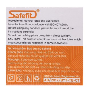 Bao cao su Safefit siêu mỏng (hộp gồm 3 bcs)