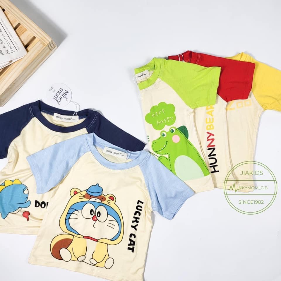 [SALE] Bộ Quần Áo Bé Gái, Bé Trai Minky Mom Vải Thun Lạnh Doraemon Tay Giáp Lăng, Bộ Cộc Tay Cho Bé Mặc Nhà MKM2221