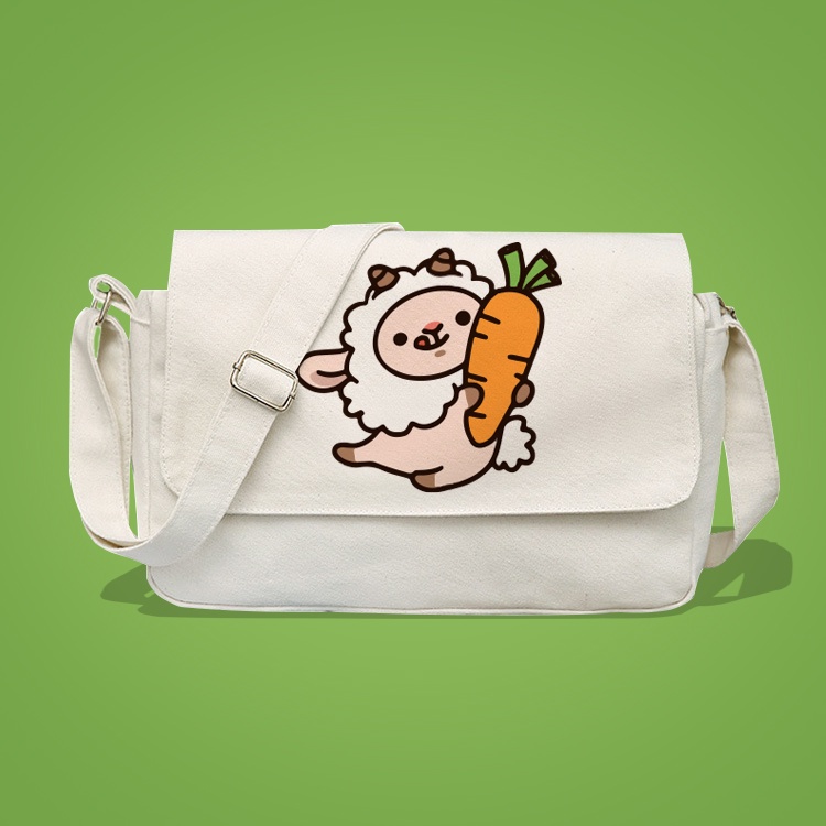 Túi vải đeo vai đeo chéo túi vải canvas màu trắng in hình Chú Cừu Cute