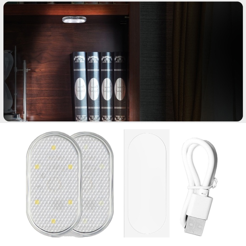 Bộ 2 Đèn LED Gắn Trần Xe Hơi Ban Đêm Cảm Ứng Có Thể Sạc Lại