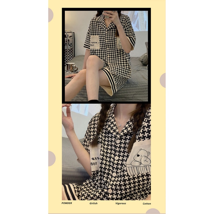 PIJAMA Ngắn Tay Mặc Nhà Set Bộ 3 Chi Tiết SAQ299