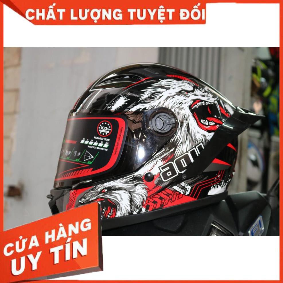 Combo Mũ Fullface Agu Tem Sói + Đuôi Gió AGV + Sừng Rùa | Nhựa ABS Dẻo Độ Bền Cao,Kính Chông RiBô