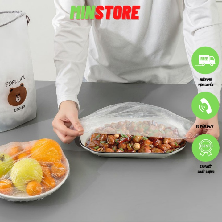 Màng bọc thực phẩm co giãn siêu dai có chun hình túi gấu set 100 chiếc MinStore - M28