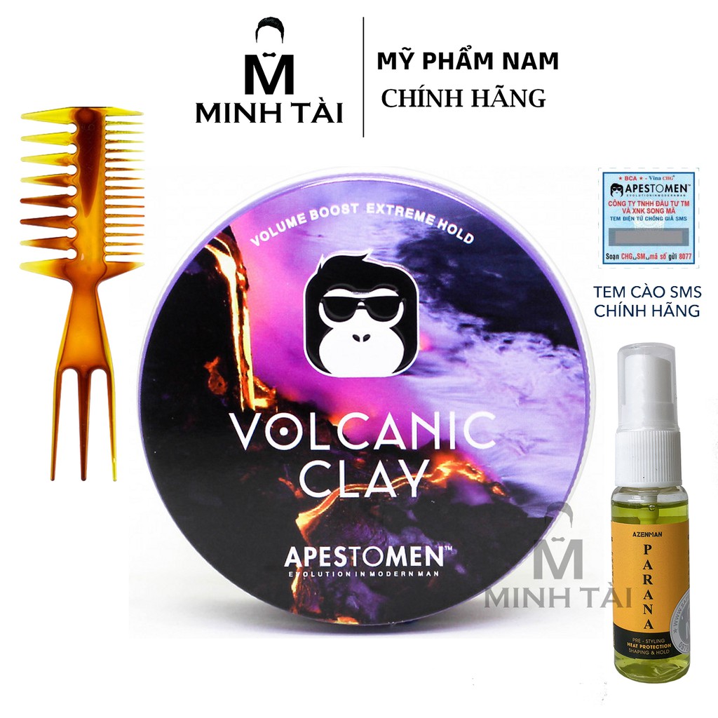 Sáp Vuốt Tóc Nam APESTOMEN Volcanic Clay 2021 + Pre-styling Azenman Parana 20ml + Lược Tạo Kiểu Texture