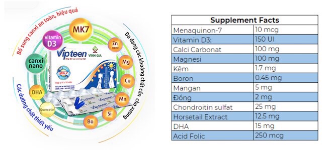 Vipteen Vinh Gia - Hộp 20 viên - Hỗ trợ tăng chiều cao thanh thiếu niên