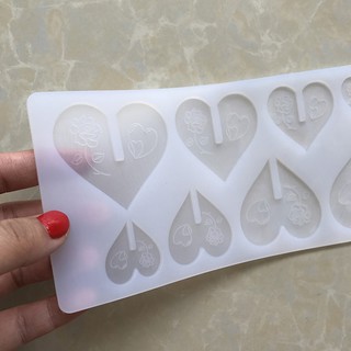 HCM -  Khuôn silicon làm fondant, đổ socola decor trang trí bánh kem hình que kẹo mút trái tim hoa hồng