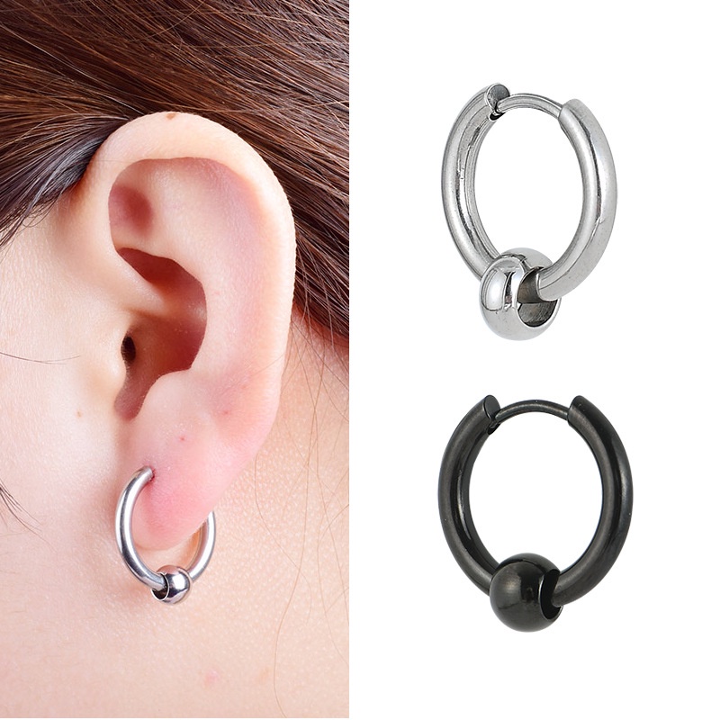 Khuyên Tai Bông Tai Nam Nữ Tròn Charm Bi Thép Titan Không Gỉ