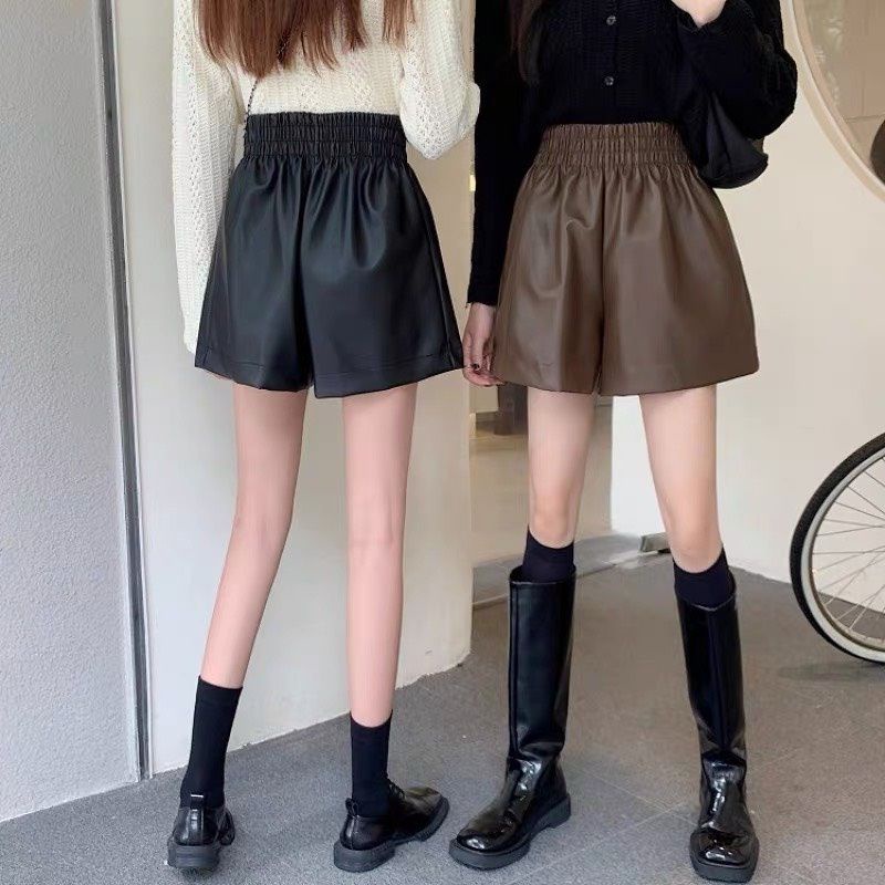 Quần short đùi nữ vải da cạp chun bản to dáng phồng trẻ trung