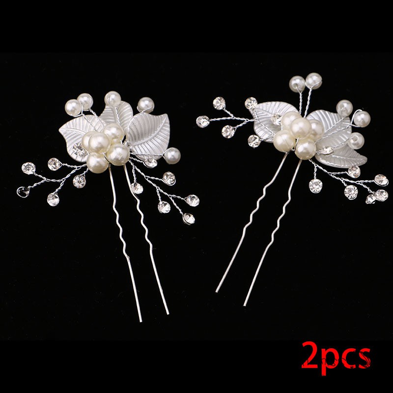 2 Trâm cài tóc hình hoa đính ngọc trai giả thanh lịch cho cô dâu