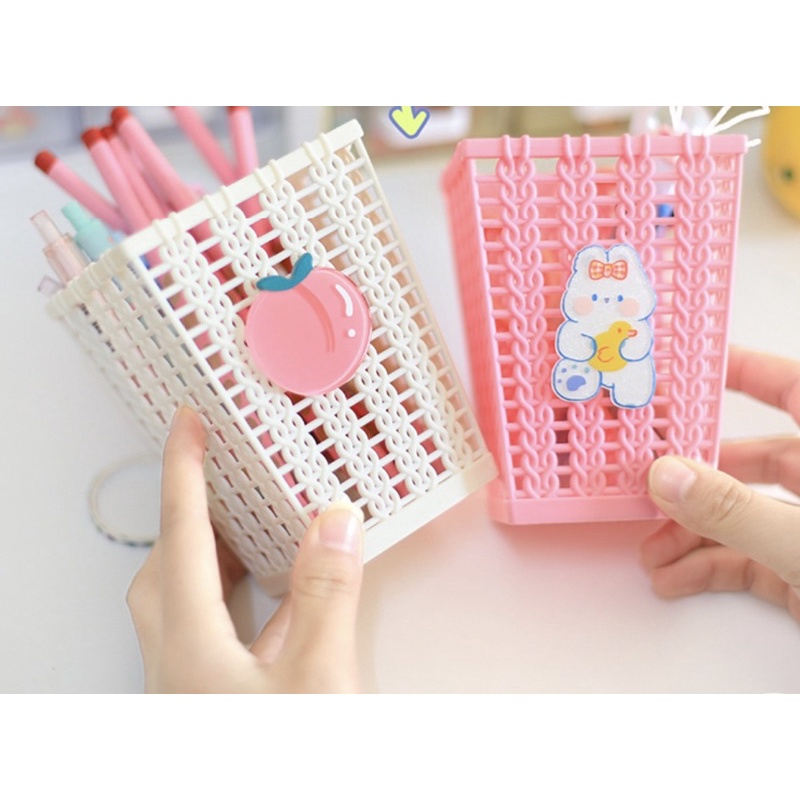 Lọ cắm bút - ống cắm bút viết hình khối chữ nhật hoạ tiết xinh
