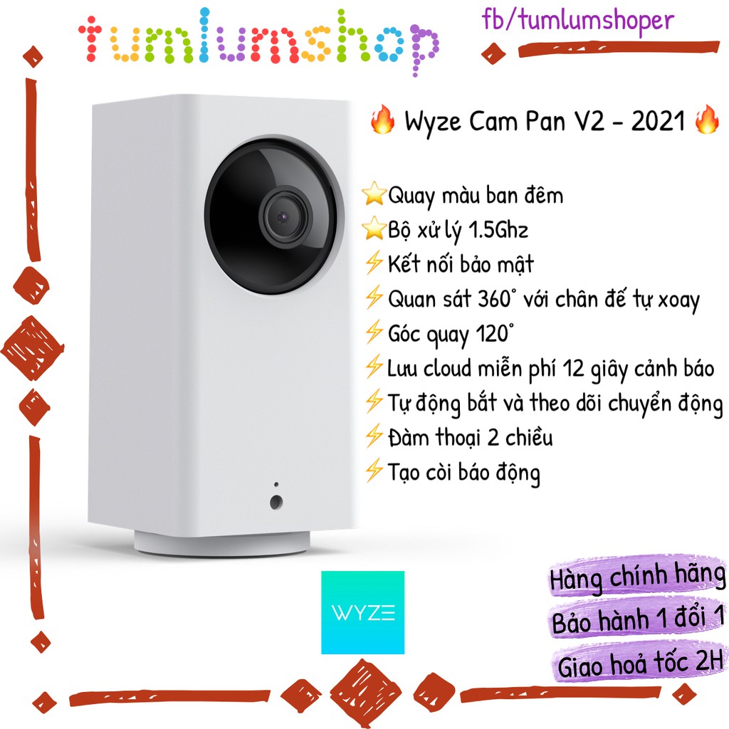 Mới 2021 Wyze Cam Pan V2 Quay màu ban đêm, Camera an ninh gia đình giá rẻ thumbnail