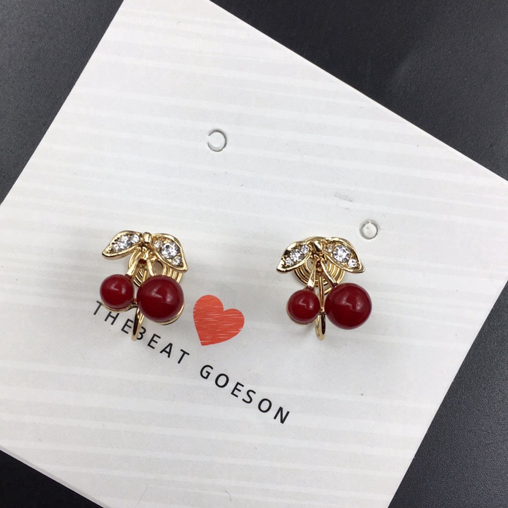 Khuyên kẹp vành tai hình quả Cherry đỏ dễ thương không xỏ lỗ cho nữ